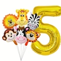 Détail de l'ensemble de ballons animaux jungle pour 5ème anniversaire avec lion et chiffre 5 - Style Numéro 5 (dw001)