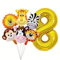 Lot de 6 ballons animaux de la jungle et un grand ballon chiffre 8 doré en alu - Style Numéro 8 (dw001)