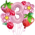 Aardbei thema verjaardag ballonset met nummer 3 voor meisjes feestdecoratie - Leeftijd Drie Aardbei Kit (Stijl Drie)