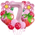 Strawberry and flower themed birthday party balloons set with large pink foil number 7 - Strawberry Flower and Number 7 Shape (Set 7)