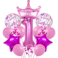 Set de globos rosa y morado para primer cumpleaños con globos de corona y estrella - Juego de Corona Rojo Rosa - Número 1