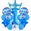 Blue 1st birthday balloon set with prince crown, number one, and blue confetti balloons - Crown Blue Set - Number 1