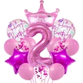 Set de globos corona rosa número 2 con mariposas para fiesta de segundo cumpleaños de niña - Juego de Corona Rojo Rosa - Número 2