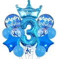 Detailed blue 3rd birthday balloon set with crown, star shapes and number three - Crown Blue Set - Number 3