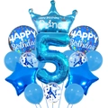 Detailed 5th birthday balloon set with blue crown, star, and confetti balloons for boys - Crown Blue Set - Number 5