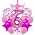 Detailed set of pink number 6 and crown balloons with star and butterfly motifs - Crown Rose Red Set - Number 6