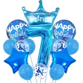 Blue 7th birthday balloon set with crown and star foil balloons on white background - Crown Blue Set - Number 7
