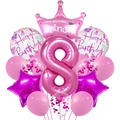 Pink number 8 crown balloon set for 8th birthday party decoration and baby shower - Crown Rose Red Set - Number 8