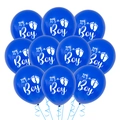 Close-up of dark blue latex balloons with white It's a Boy print and blue ribbons - Baby Boy Pure Latex Dark Blue