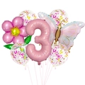 Set palloncini rosa margherita e farfalla con numero 3 da 32 pollici per bambine - Set Margherita Farfalla 3