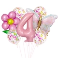 Set palloncini 4° compleanno con numero 4 rosa, farfalla e margherita in foglia alluminio - Set Margherita Farfalla 4