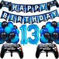 Kit déco 13 ans thème jeu vidéo avec ballons manettes et guirlande d'anniversaire - Style Age 13