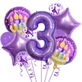 Dettaglio del set di palloncini viola numero 3 con stelle e decorazioni coriandoli - Set compleanno viola 3