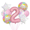 Set dettagliato di palloncini di compleanno a tema dolci con numero due rosa e stelle - Tema Caramelle Set 2° Compleanno