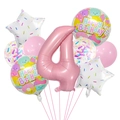 Set di palloncini compleanno tema caramelle con numero 4 rosa e design di gelato - Tema Caramelle Set 4° Compleanno