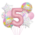 Macaron pink 5th birthday balloon set with 32-inch number 5 and ice cream theme patterns - Candy Theme 5th Birthday Set