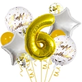 9-piece gold 6th birthday balloon set with 32-inch number 6, stars and confetti balloons - Number 6 Style (Gold Birthday Balloon Set 6)