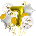 Macro detail of golden number 7 balloon set with star shapes for birthday party decoration - Number 7 Style (Gold Birthday Balloon Set 7)