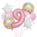 Detail of 9th birthday balloon set with pink number 9 and sweet ice cream designs - Candy Theme 9th Birthday Set