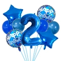 Blaues 32-Zoll-Nummer-2-Ballonset mit Stern- und Happy-Birthday-Folienballons für Feste - Blau Zahl Form Folien und Latex Ballon Kombination (Stil B)