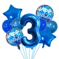 Blaues Luftballon-Set zum 3. Geburtstag mit Nummer drei, Sternen und runden Folienballons - Blau Zahl Form Folien und Latex Ballon Kombination (Stil C)