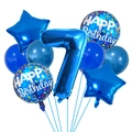 Détail du kit de ballons chiffre 7 bleu avec étoiles et décorations en aluminium - Combinaison de Ballons en Aluminium et Latex Chiffre Bleu (Style G)