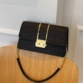 Classic black crocodile pattern shoulder bag with golden lock and chain strap - Black