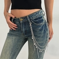 Catena per jeans multistrato argentata con ciondoli a stella e perle alla moda - Catena da Vita a Stella con Perle Multistrato / Stile Nappina Perla Stella Argento (1991)