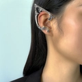 Vintage silver elven ear cuff with intricate baroque vine patterns and oxidized finish - Right Ear Antique Silver (B2346)