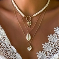 Detail of multi-layer ocean style necklace with gold shell and palm tree pendants - Gold 4 (234350)