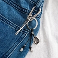 Retro irregular dark grey gemstone bag charm with silver carabiner on denim jeans - Irregular Gemstone Style(00086)