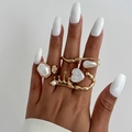 Liquid metal gold ring set featuring baroque imitation pearls and irregular fluid designs - Irregular Liquid Metal Style (06769)