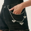 Chaîne de pantalon gothique en argent avec pendentifs papillons sur short noir - Style Motte K Blanc (01981)