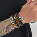 Set bracciali multistrato in perline di legno con ciondolo cactus in stile etnico uomo - Stile Cactus in Perlina di Legno (06739)