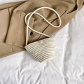 Mini pearl woven crossbody beach bag in cream white with colorful stitching detail - Off-white