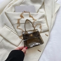 Mini sac bandoulière transparent en PVC gris fumé avec chaîne dorée et fermoir métal - Noir