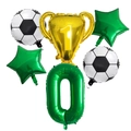 6-piece football balloon set with gold champion trophy and green number zero - Number 0 Style