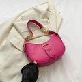 Minimalist hot pink half-moon shoulder bag with gold buckle and chain strap - Rose Pink