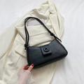 Borsa sottobraccio minimalista in pelle nera con fibbia circolare in metallo di tendenza - Nero
