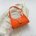 Bright orange quilted felt underarm bag with a large gold square buckle for women - Orange