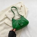 Minimalist bright green pleated underarm bag in premium leather with a decorative buckle - Green