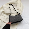 Elegante schwarze Strass-Baguette-Tasche mit Lederriemen für Damen Abendmode Look - Silber