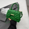 Bright green quilted crossbody bag for women with geometric texture and gold metal buckle - Green