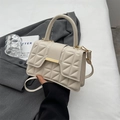 Chic cream quilted crossbody bag with golden clasp and top handle for women - Off White