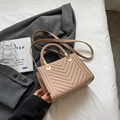 Beige quilted small square handbag with woven handle and adjustable shoulder strap - Khaki