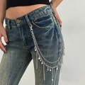 Catena multistrato per jeans con ciondolo a stella e perle in stile hip-hop - Stile Stella Perla Nappina (01991)
