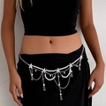 Elegante catena in vita a più strati di perle argentate con ciondoli a fiore e cristallo - Tonalità Argento (Bianco K-0034)