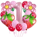 Erdbeer-Ballon-Set zum 1. Geburtstag mit rosa Nummer 1 und Erdbeer-Folienballons - Erdbeer-Blumen- und Nummer-1-Form (Set 1)