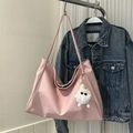 Vintage rosa Shopper Tasche mit großem Fassungsvermögen und Plüschtier Anhänger - Mit Anhänger / Rosa