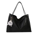 Sac fourre-tout noir minimaliste avec un joli pendentif monstre en peluche blanche - Avec Pendentif / Noir